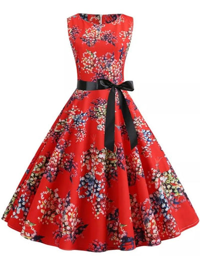 Vintage Pin Up Dress Red Flowers
