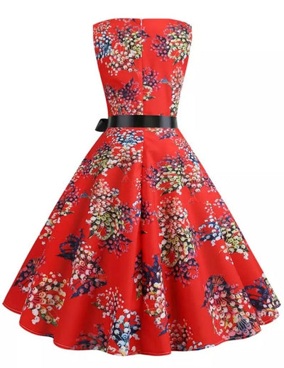 Vintage Pin Up Dress Red Flowers