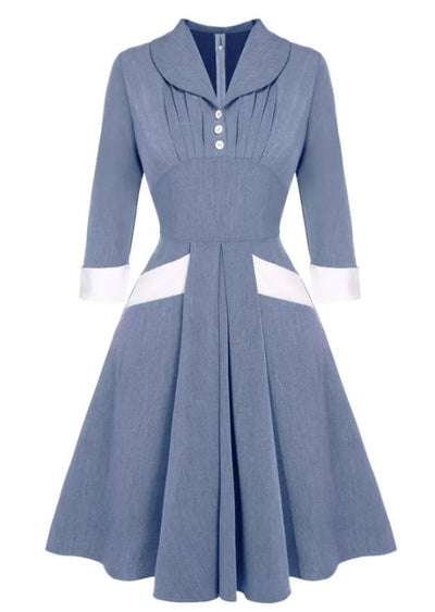 Blue Pleated Vintage Dress