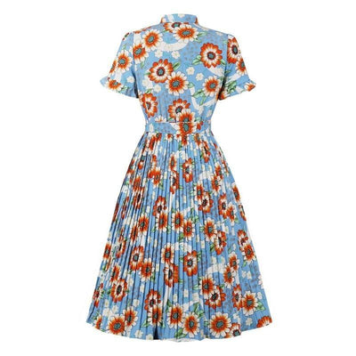 Sky Pleated Vintage Dress