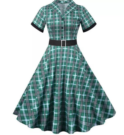 Green And Black Striped Vintage Dress