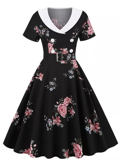 Vintage 50s Rockabilly Dress Flowers