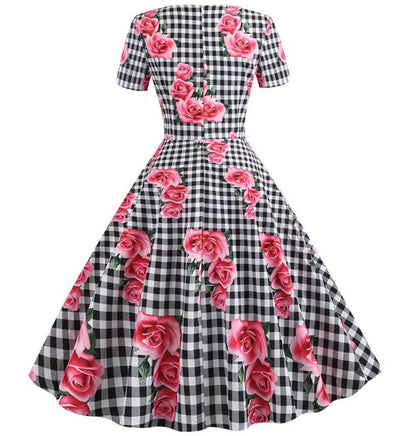 Black Checkered Romantic Vintage Dress