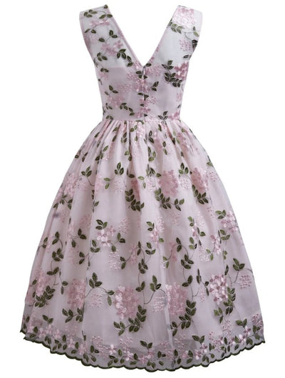 Pink Embroidered Vintage Dress