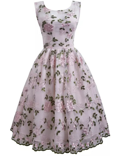 Pink Embroidered Vintage Dress