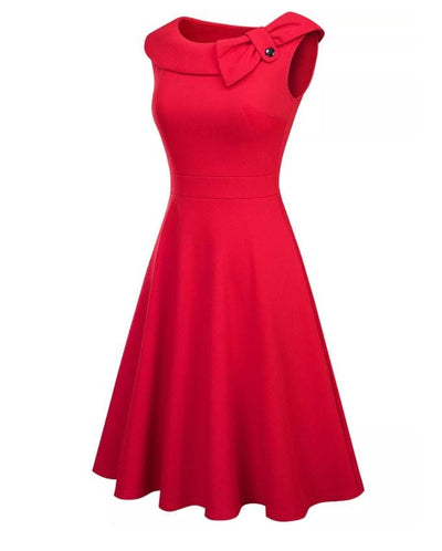 Red Vintage Turndown Collar Dress