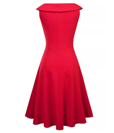 Red Vintage Turndown Collar Dress