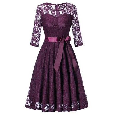Vintage Purple Long Sleeve Evening Dress
