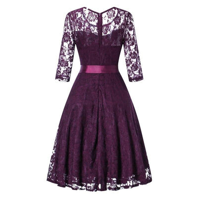 Vintage Purple Long Sleeve Evening Dress