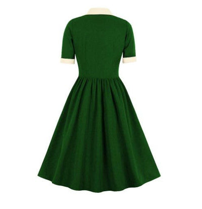 Green Vintage Dress With White Collar