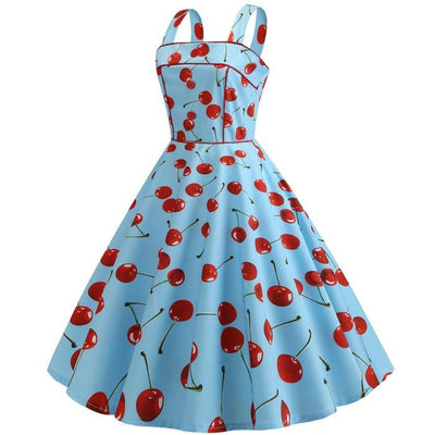 Vintage 1950 Cherry Blue Dress