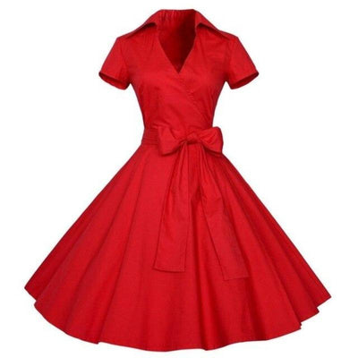 Solid Red 1950s Vintage Dress