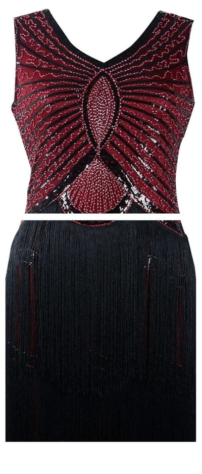 Vintage 1920s Art Deco Burgundy Dress