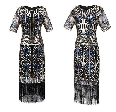 Vintage 1920s Gatsby Long Gold Dress