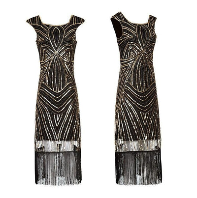 1920s Retro Black Gold Vintage Dress