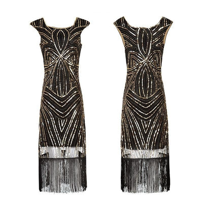 1920s Retro Black Gold Vintage Dress