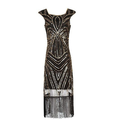 1920s Retro Black Gold Vintage Dress