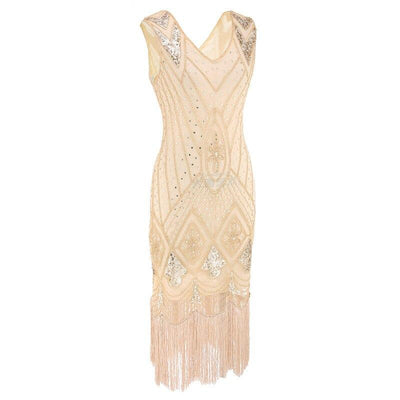 Sequins 1920s Vintage Dress Beige