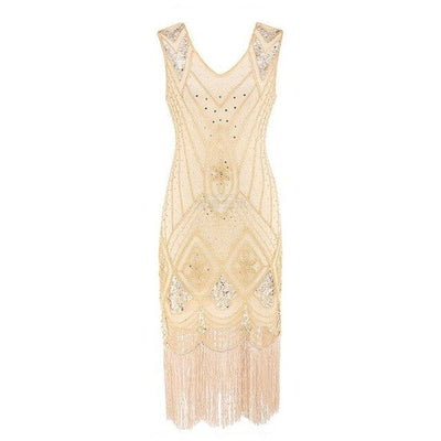 Sequins 1920s Vintage Dress Beige