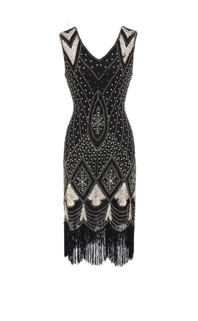 Black Gold Sequins 1920s Vintage Dress