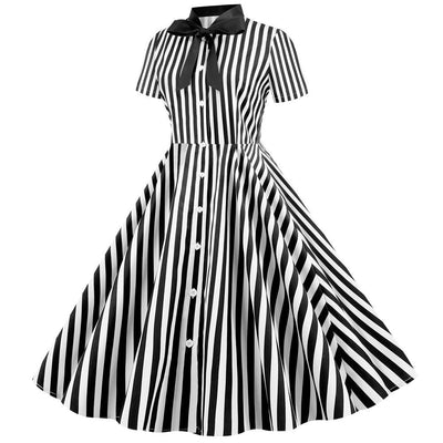 Vintage Retro Striped Dress Black