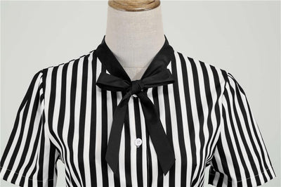 Vintage Retro Striped Dress Black