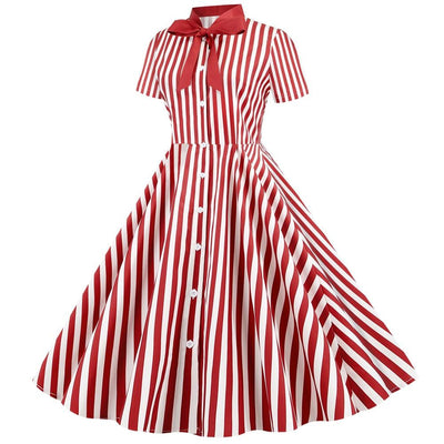 Vintage Retro Striped Dress Red