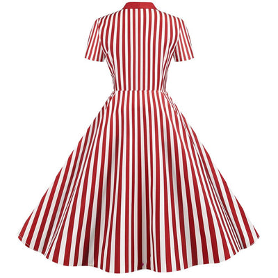 Vintage Retro Striped Dress Red