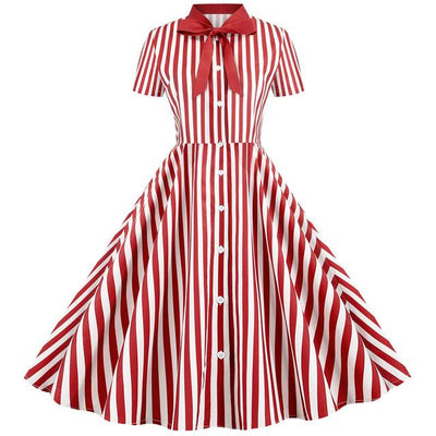 Vintage Retro Striped Dress Red