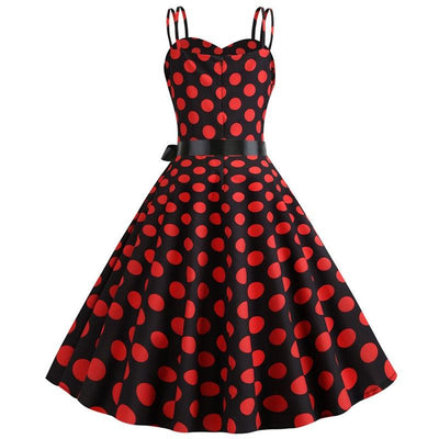 Vintage Rockabilly Dress Black Red Dots