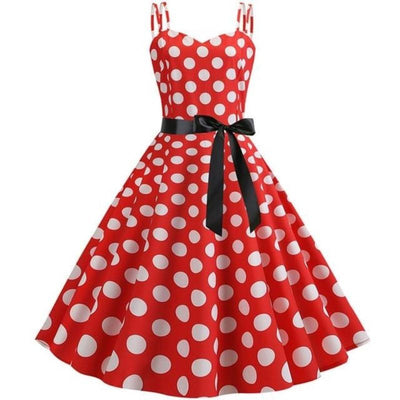Vintage Red Rockabilly Dress With White Dots