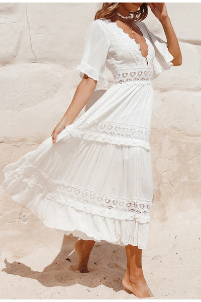 White Vintage Lace Maxi Dress