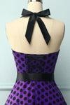 Purple Halter Dress With Black Polka Dots