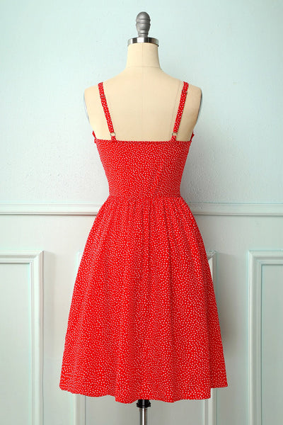 Vintage Red Floral Dress With Button