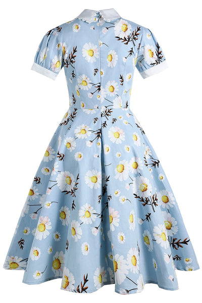 1950s Summer Blue Print Dress