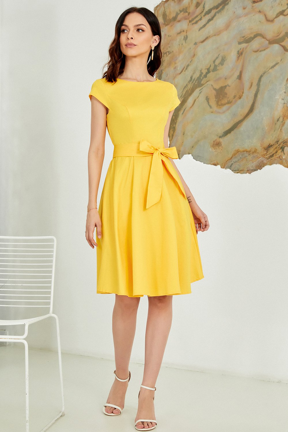 50s Solid Yellow Dress