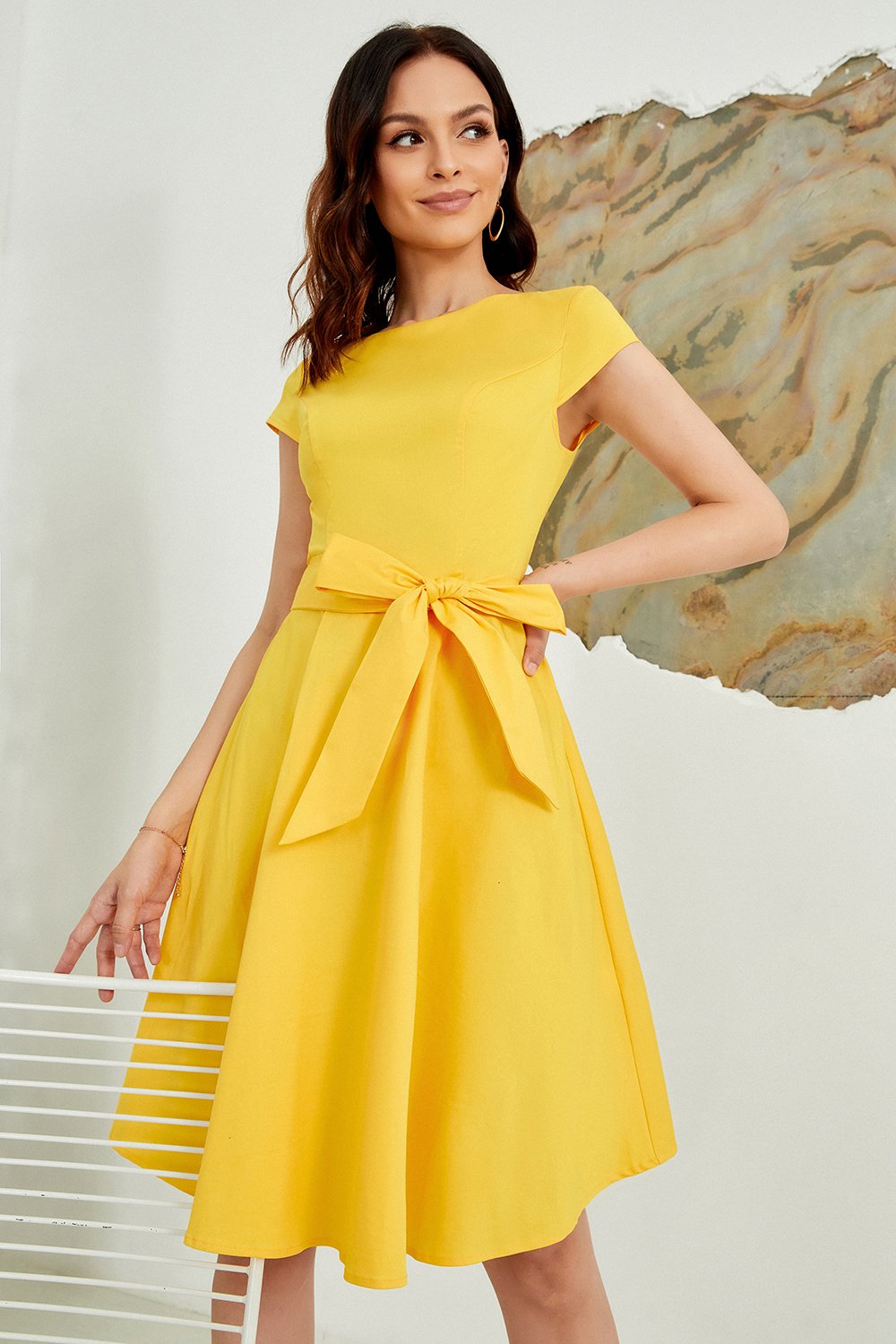 50s Solid Yellow Dress