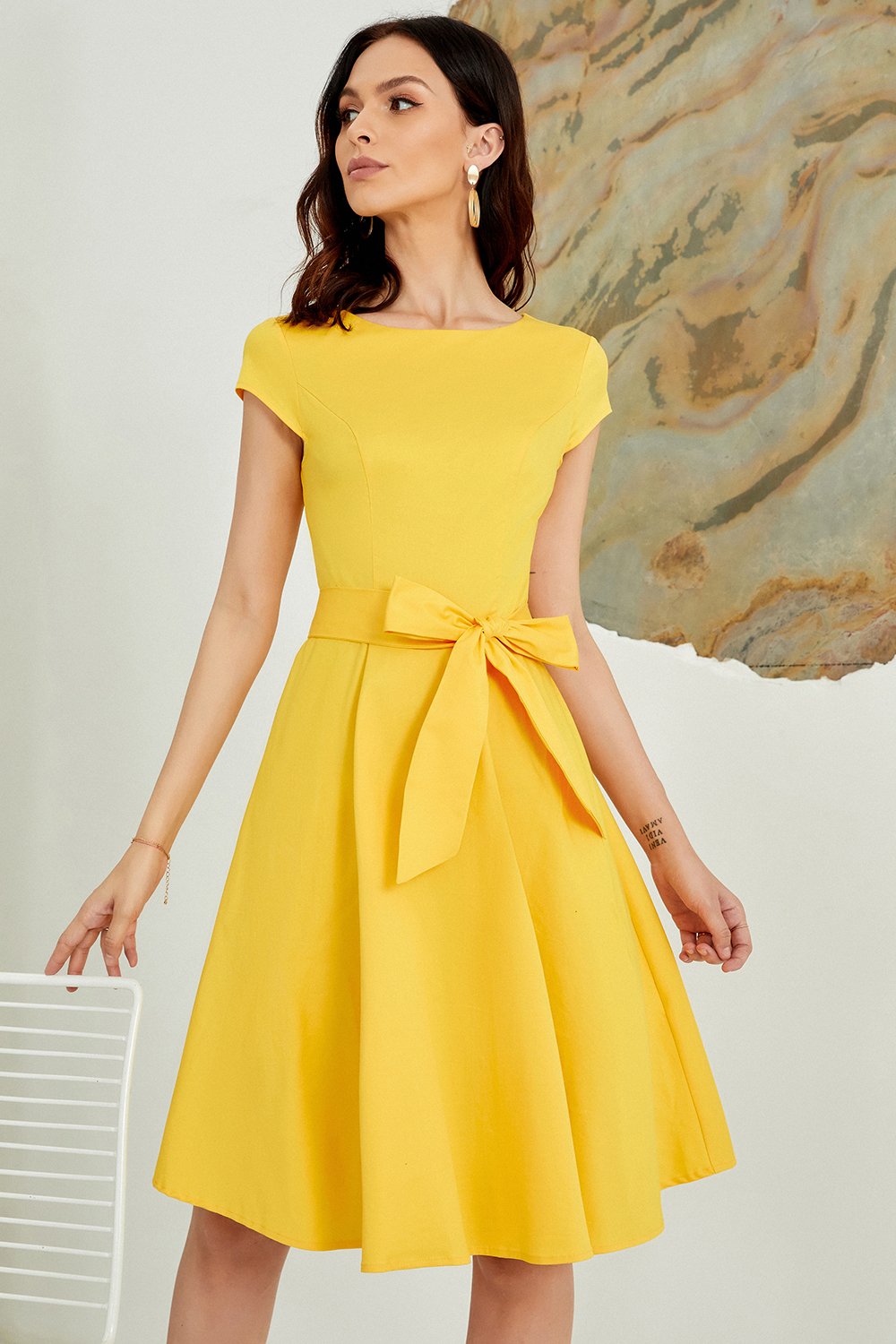 50s Solid Yellow Dress
