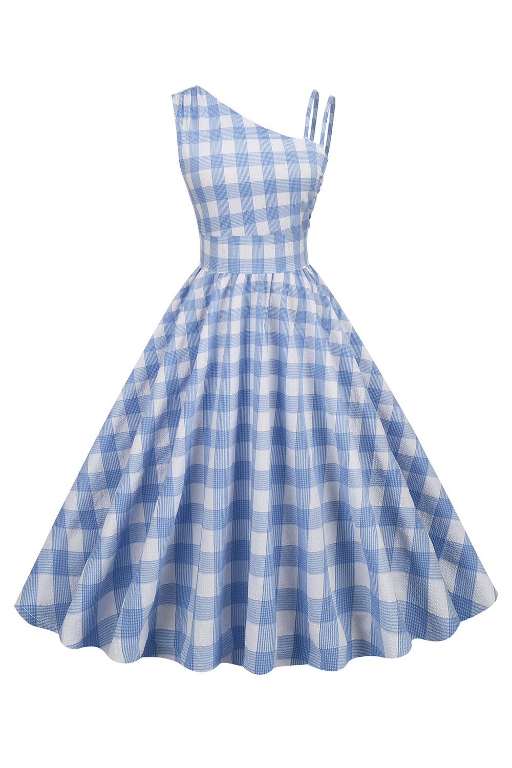 Vintage Asymmetric Dress With Blue Plaid