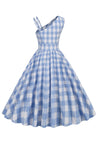 Vintage Asymmetric Dress With Blue Plaid