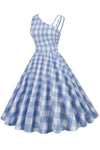 Vintage Asymmetric Dress With Blue Plaid