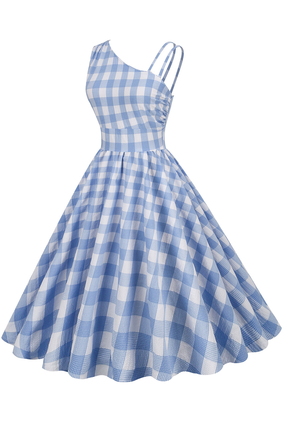 Vintage Asymmetric Dress With Blue Plaid