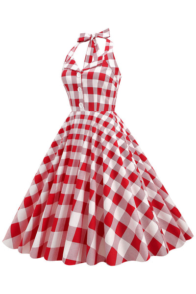 Vintage 1950s Red Plaid Swing Dress