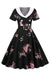 Black Floral Print Vintage Dress With Belt