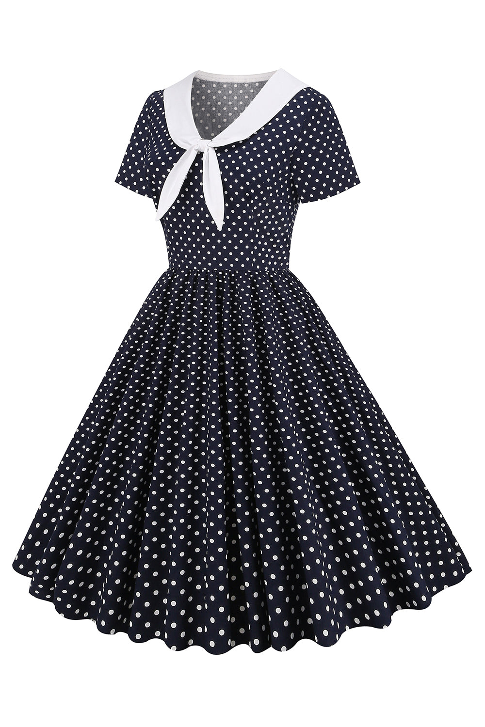 Vintage Black And White Polka Dot Dress With Bow Tie