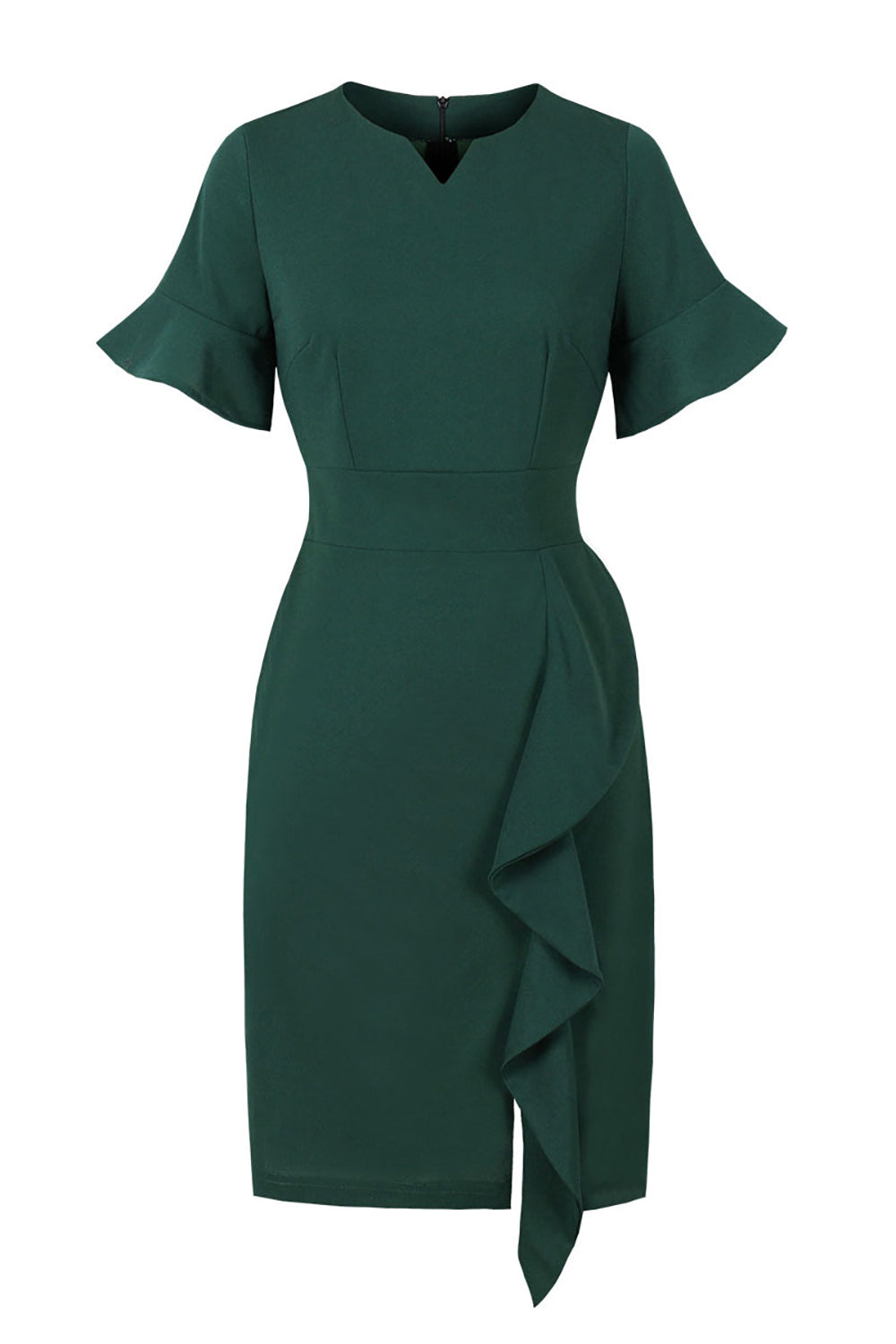 Dark Green Dress With Vintage Ruffle