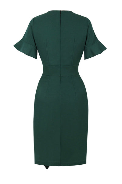 Dark Green Dress With Vintage Ruffle