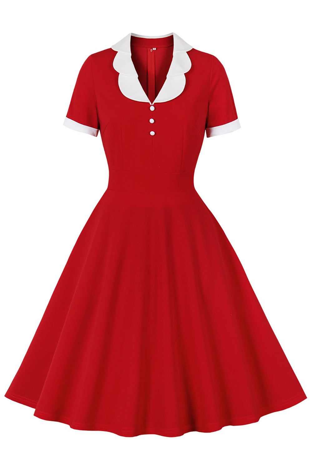 50s Red Lapel Swing Dress