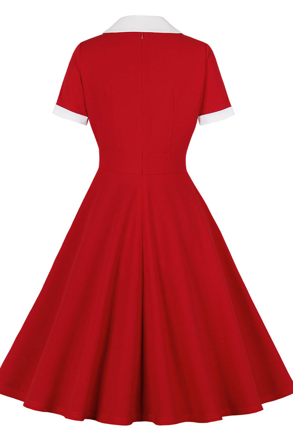 50s Red Lapel Swing Dress