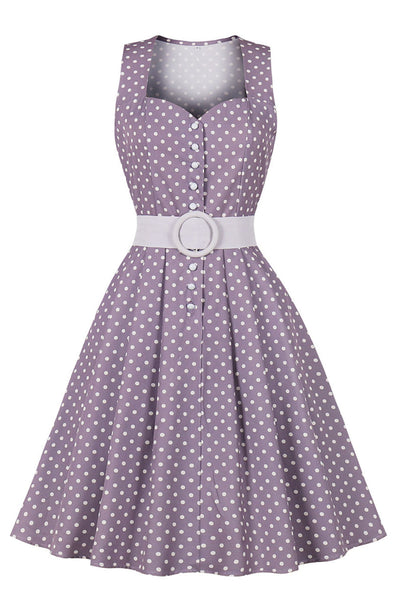 50s Purple Polka Dot Dress With Belt